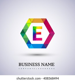 E letter colorful logo in the hexagonal. Vector design template elements for your application or company identity.