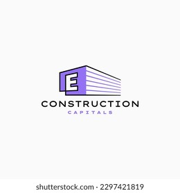 E Letter Construction 3D Perspective Logo Vector Icon Illustration