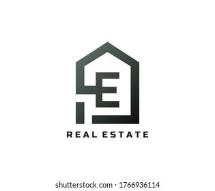 E letter creative and unique logo Icon creative monogram with home sign for real estate company.