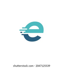 E Letter Dash Lowercase Tech Digital Fast Quick Delivery Movement Blue Logo Vector Icon Illustration