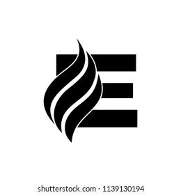 E Letter Design Brush Paint Stroke. Letter Logo with Black fire Stroke