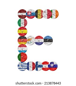 e letter design created with euro coin with flags 