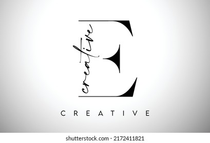 Diseño de letras E con corte creativo y fuente seria en la ilustración vectorial de colores negros y blancos.