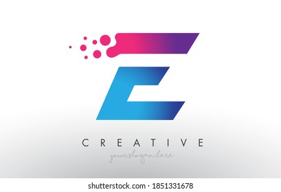 Diseño de letras E con puntos creativos Círculos de burbujas e Ilustración vectorial de colores rosas azules.