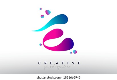Logo De Diseño De Letra E. Color de la letra de goma arcoiris con puntos y formas creativas de color fluido