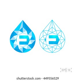 E letter with diamond,vector crystal modern water drop logo