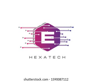 E Letter Digital Data Logo Icon, Modern Hexagon E Design Concept.