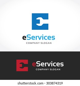 E letter digital services logo template