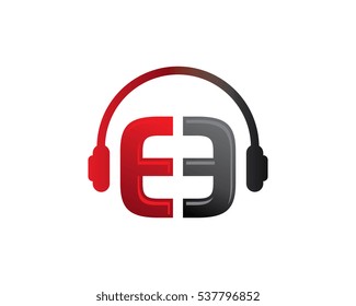 E Letter dj in headphone Logo Template