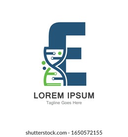 Letra E con el logotipo de ADN plantilla de diseño creativo