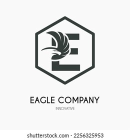 E Letter with Eagle Wings Icon Logo Idea Template. Eagle Head Classic Business Logo Concept