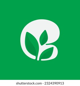 E letter eco logo with green leaves. Negative space agriculture icon. Lush foliage emblem. Vector template for seeds growing company, summer posters, waste recycling identity, nature friendly labels.