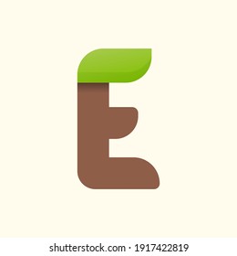 E letter eco logo with leaf. Vector font for bio posters, spa emblem, vegan, herbal and botanical cards etc.