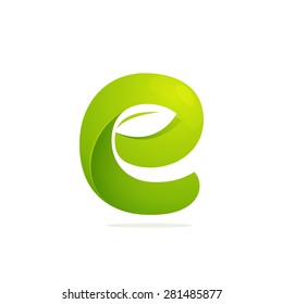 E letter eco logo, negative space volume icon