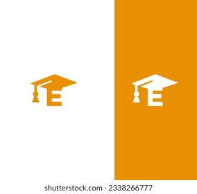 E letter Education vector logo template. This design use student hat and cap symbol. Suitable for student and university.