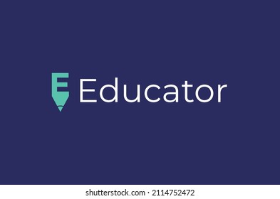 E letter Educator School Pencil Pen Logo for online classes elearning