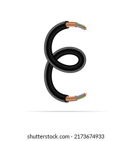 E letter electric cable design. Vector realistic font for logo, app logo, creative template etc.