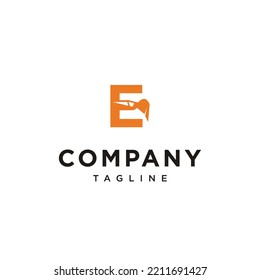 E Letter Excavator construction heavy equipment work Vector logo icon vector Template