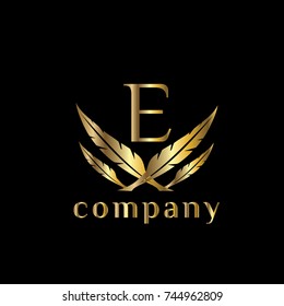 E letter  feather vector logo design template. Wings heraldic emblem