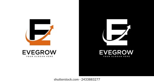 E Letter Financial Logo design template. Finance and Financial Investment Development Logo Concept with Business Growth Arrow.