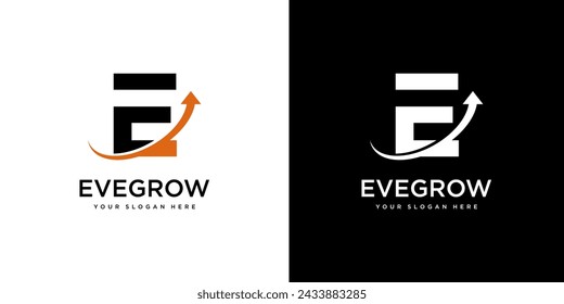 E Letter Financial Logo design template. Finance and Financial Investment Development Logo Concept with Business Growth Arrow.