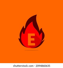 E letter with fire design template combination, hot fire icon vector.