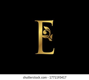 E Letter Floral Gold logo. Classy drawn emblem for book design, weeding card, brand name, business card, Restaurant, Boutique, Hotel. 