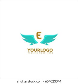 E Letter Flying Bird isolated, swoosh stylise, abstract birds, Airline template logo, Tourism template logo. Eagle wing vector illustration