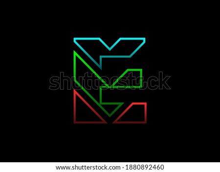 E letter font, vector design logo. Dynamic, rgb split-color, red, green, blue on black background. Eps10 illustration