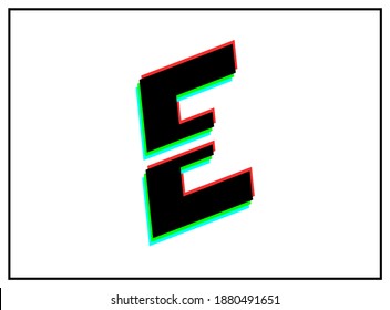E letter font, vector desing logo.Dynamic, split-color, shadow of  number red, green, blue in black frame on white background. Eps10 illustration