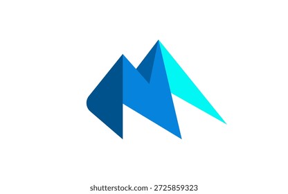 Letra E formada por formas triangulares geométricas afiadas inspiradas em silhuetas de montanha. O design azul limpo combina simplicidade com um senso de aventura, força e estilo moderno.