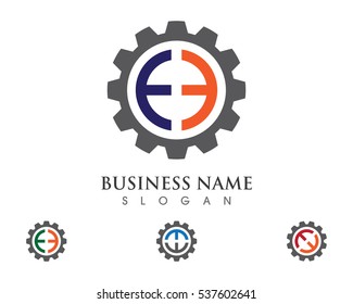 E Letter with Gear Logo Template