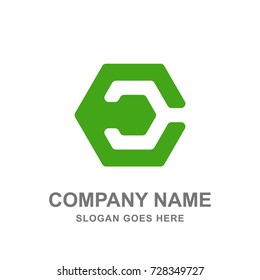 E Letter Geometric Hexagon Logo Vector Icon