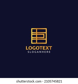E letter golden logo abstract design on dark color background, E alphabet logo