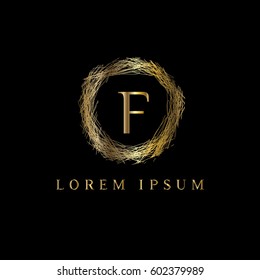 E letter golden nest vector logo design template