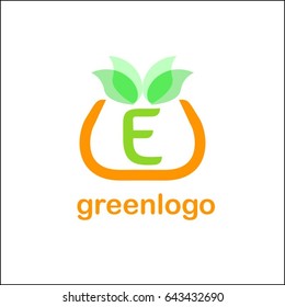 E letter green identity. Tree leaf vector logo design, eco-friendly concept.