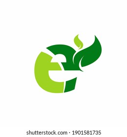 e letter with green leaf logo vector template