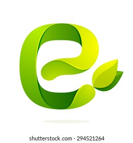 E letter with green leaves eco logo, volume icon. Vector design template elements an icon for your ecology application or company