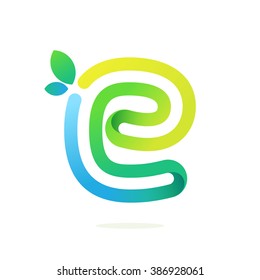 E letter with green leaves eco logo. Font style, vector design template elements for your application or corporate identity.