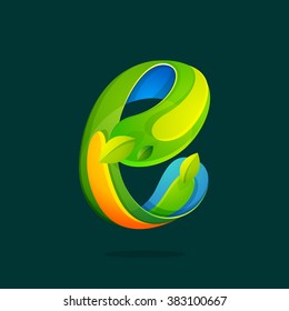 E letter with green leaves logo. Font style, vector design template elements for your ecology application or corporate identity.