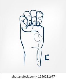 e letter hand alphabet sign vector sketch line illustration