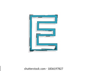 E letter, hand drawn brush stroke. Comic style design. For design element, logo, creative poster etc. Vector illustration 
