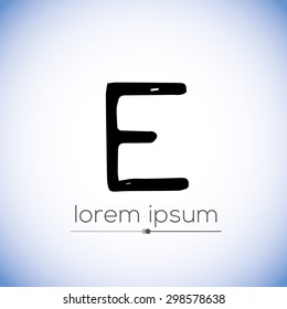 E letter-  hand drawn stencil logo (sign, symbol, icon, illustration) 