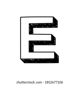 E letter hand-drawn symbol. Vector illustration of a big English letter E. Hand-drawn black and white  Roman alphabet letter E typographic symbol. Can be used as a logo, icon
