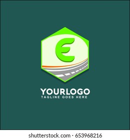 E letter highway icon flat. Green pictogram on white background. Vector illustration symbol 