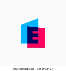 e Letter House Overlapping color Monogram Home mortgage architect architecture logo vector icon illustration