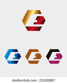 E letter icon with hexagons 