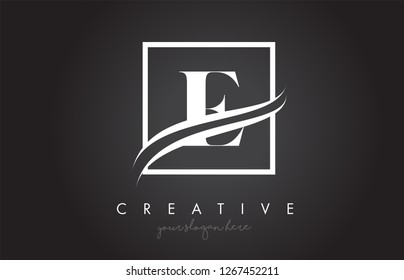 E Letter Icon Logo Design with Square Swoosh Border and Creative Design Vector Illustration.