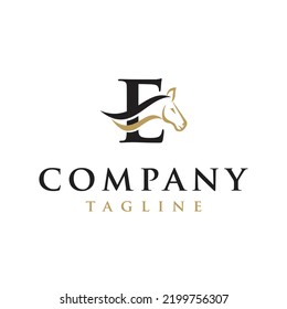 E Letter initial Horse Ranch Stable Stallion equestrian Logo design.  
Horse design elegant high end vector illustration, creative horse logo template, 
modern logo creative unique icon