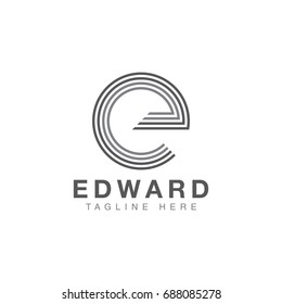 E Letter initial line art logo
